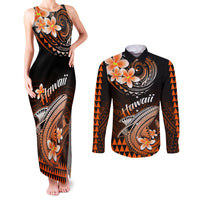 Hawaii Couples Matching Tank Maxi Dress and Long Sleeve Button Shirts Polynesian Shark with Kakau Orange Version LT01 Orange - Polynesian Pride