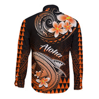 Hawaii Long Sleeve Button Shirt Polynesian Shark with Kakau Orange Version LT01 - Polynesian Pride