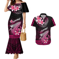 Hawaii Couples Matching Mermaid Dress and Hawaiian Shirt Polynesian Shark with Kakau Pink Version LT01 Pink - Polynesian Pride