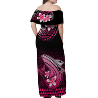 Hawaii Off Shoulder Maxi Dress Polynesian Shark with Kakau Pink Version LT01 - Polynesian Pride