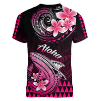 Hawaii Women V Neck T Shirt Polynesian Shark with Kakau Pink Version LT01 - Polynesian Pride