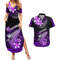 Hawaii Couples Matching Summer Maxi Dress and Hawaiian Shirt Polynesian Shark with Kakau Purple Version LT01 Purple - Polynesian Pride