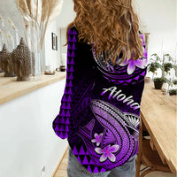 Hawaii Women Casual Shirt Polynesian Shark with Kakau Purple Version LT01 - Polynesian Pride