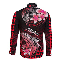 Hawaii Long Sleeve Button Shirt Polynesian Shark with Kakau Red Version LT01 - Polynesian Pride