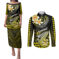 Hawaii Couples Matching Puletasi Dress and Long Sleeve Button Shirts Polynesian Shark with Kakau Yellow Version LT01 Yellow - Polynesian Pride