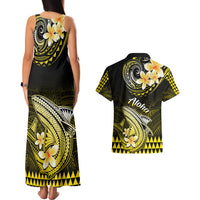 Hawaii Couples Matching Tank Maxi Dress and Hawaiian Shirt Polynesian Shark with Kakau Yellow Version LT01 - Polynesian Pride
