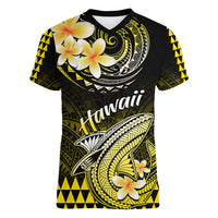 Hawaii Women V Neck T Shirt Polynesian Shark with Kakau Yellow Version LT01 Female Yellow - Polynesian Pride