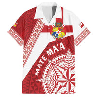 Custom Tonga Rugby Mate Maa Family Matching Puletasi and Hawaiian Shirt Ngatu Pattern LT01 Dad's Shirt - Short Sleeve Red - Polynesian Pride