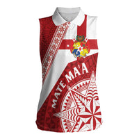 Custom Tonga Rugby Mate Maa Women Sleeveless Polo Shirt Ngatu Pattern LT01 Female Red - Polynesian Pride