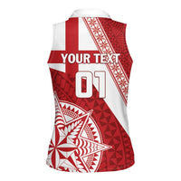 Custom Tonga Rugby Mate Maa Women Sleeveless Polo Shirt Ngatu Pattern LT01 - Polynesian Pride