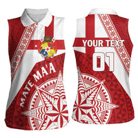 Custom Tonga Rugby Mate Maa Women Sleeveless Polo Shirt Ngatu Pattern LT01 - Polynesian Pride