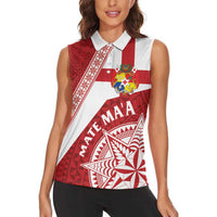 Custom Tonga Rugby Mate Maa Women Sleeveless Polo Shirt Ngatu Pattern LT01 - Polynesian Pride