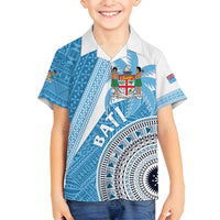 Custom Fiji Rugby Bati Family Matching Off Shoulder Short Dress and Hawaiian Shirt Tapa Pattern LT01 Son's Shirt Blue - Polynesian Pride