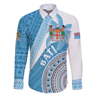Custom Fiji Rugby Bati Family Matching Puletasi and Hawaiian Shirt Tapa Pattern LT01 Dad's Shirt - Long Sleeve Blue - Polynesian Pride