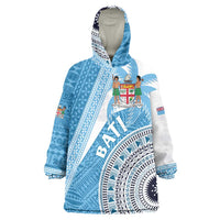 Custom Fiji Rugby Bati Wearable Blanket Hoodie Tapa Pattern LT01 One Size Blue - Polynesian Pride
