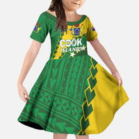 Custom Cook Islands Rugby Kukis Family Matching Short Sleeve Bodycon Dress and Hawaiian Shirt Circle Stars