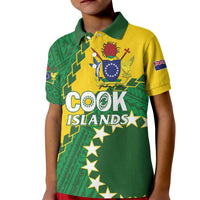 Custom Cook Islands Rugby Kukis Kid Polo Shirt Circle Stars LT01 Kid Green - Polynesian Pride