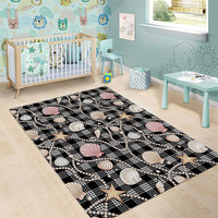 Hawaiian Ocean Seashells Area Rug Black Palaka Pattern LT01 - Polynesian Pride
