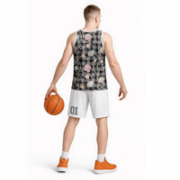 Hawaiian Ocean Seashells Basketball Jersey Black Palaka Pattern LT01 - Polynesian Pride
