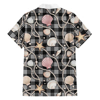 Hawaiian Ocean Seashells Family Matching Off Shoulder Short Dress and Hawaiian Shirt Black Palaka Pattern LT01 - Polynesian Pride