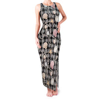 Hawaiian Ocean Seashells Family Matching Tank Maxi Dress and Hawaiian Shirt Black Palaka Pattern LT01 Mom's Dress Black - Polynesian Pride