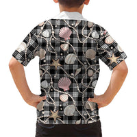 Hawaiian Ocean Seashells Kid Hawaiian Shirt Black Palaka Pattern