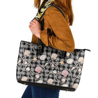 Hawaiian Ocean Seashells Leather Tote Bag Black Palaka Pattern LT01 Black - Polynesian Pride
