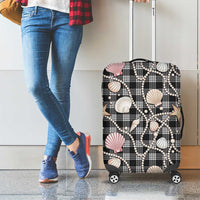 Hawaiian Ocean Seashells Luggage Cover Black Palaka Pattern