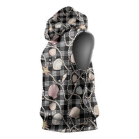 Hawaiian Ocean Seashells Sleeveless Hoodie Black Palaka Pattern