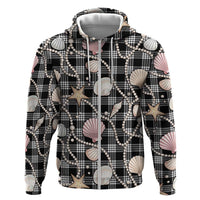 Hawaiian Ocean Seashells Zip Hoodie Black Palaka Pattern LT01 Zip Hoodie Black - Polynesian Pride