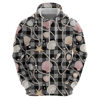 Hawaiian Ocean Seashells Zip Hoodie Black Palaka Pattern LT01 - Polynesian Pride