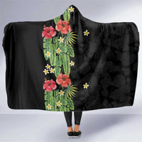 Hawaiian Hibiscus Plumeria Hooded Blanket Tropical Leaves