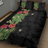 Hawaiian Hibiscus Plumeria Quilt Bed Set Tropical Leaves