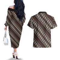 Yogyakarta Parang Batik Motifs Couples Matching Off The Shoulder Long Sleeve Dress and Hawaiian Shirt Indonesian Traditional Pattern LT01 - Polynesian Pride