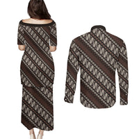 Yogyakarta Parang Batik Motifs Couples Matching Puletasi and Long Sleeve Button Shirt Indonesian Traditional Pattern