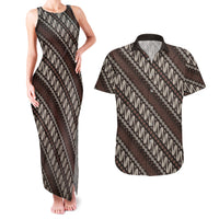 Yogyakarta Parang Batik Motifs Couples Matching Tank Maxi Dress and Hawaiian Shirt Indonesian Traditional Pattern LT01 Brown - Polynesian Pride