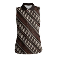 Yogyakarta Parang Batik Motifs Women Sleeveless Polo Shirt Indonesian Traditional Pattern LT01 Female Brown - Polynesian Pride