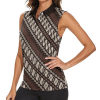 Yogyakarta Parang Batik Motifs Women Sleeveless Polo Shirt Indonesian Traditional Pattern LT01 - Polynesian Pride