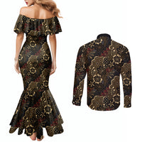Batik Sekar Jagad Couples Matching Mermaid Dress and Long Sleeve Button Shirt Indonesian Traditional Pattern