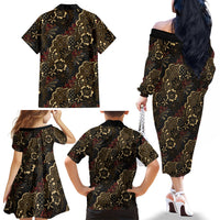 Batik Sekar Jagad Family Matching Off The Shoulder Long Sleeve Dress and Hawaiian Shirt Indonesian Traditional Pattern LT01 - Polynesian Pride