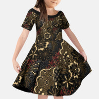 Batik Sekar Jagad Family Matching Tank Maxi Dress and Hawaiian Shirt Indonesian Traditional Pattern LT01 Daughter's Dress Black - Polynesian Pride