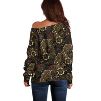 Batik Sekar Jagad Off Shoulder Sweater Indonesian Traditional Pattern