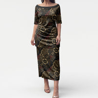 Batik Sekar Jagad Puletasi Indonesian Traditional Pattern LT01 Long Dress Black - Polynesian Pride