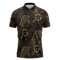 Batik Sekar Jagad Zipper Polo Shirt Indonesian Traditional Pattern LT01 Black - Polynesian Pride