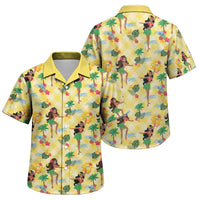 Hawaii Hula Girl Tropical Family Matching Long Sleeve Bodycon Dress and Hawaiian Shirt Yellow Palaka