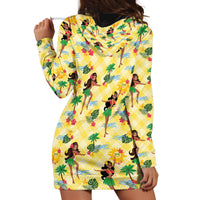 Hawaii Hula Girl Tropical Hoodie Dress Yellow Palaka
