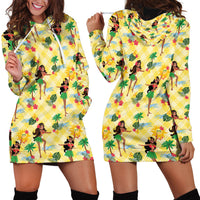 Hawaii Hula Girl Tropical Hoodie Dress Yellow Palaka