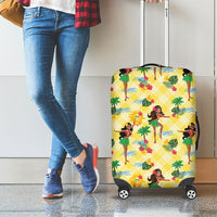 Hawaii Hula Girl Tropical Luggage Cover Yellow Palaka