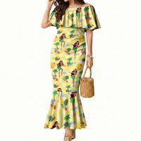 Hawaii Hula Girl Tropical Mermaid Dress Yellow Palaka