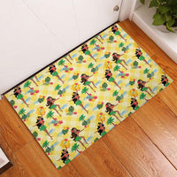 Hawaii Hula Girl Tropical Rubber Doormat Yellow Palaka